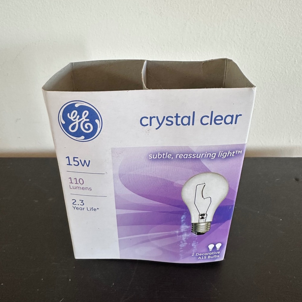 GE Crystal Clear 15W A15 Incandescent Light Bulbs 110 Lumens 2 Pack